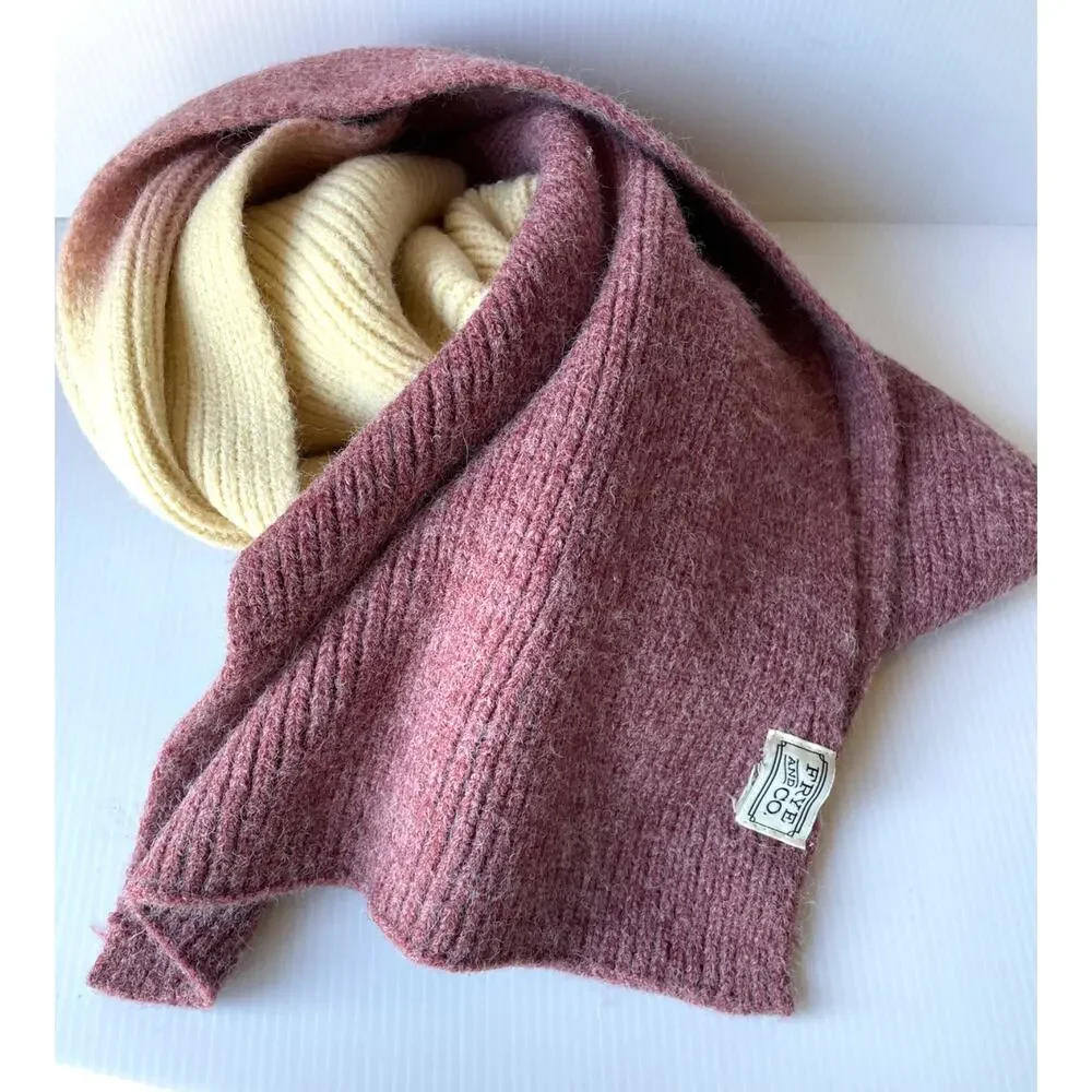 FRYE & Co Ombre Knit Scarf Cream Pink Dip Dye Wrap Fall Winter Cozy Hygge Chunky - Picture 2 of 4